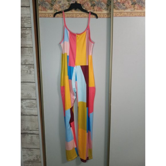 Colorblock Large Stretch Comfy Colorful Art To Wear One Piece Casual Retro Jumps - Picture 2 of 6